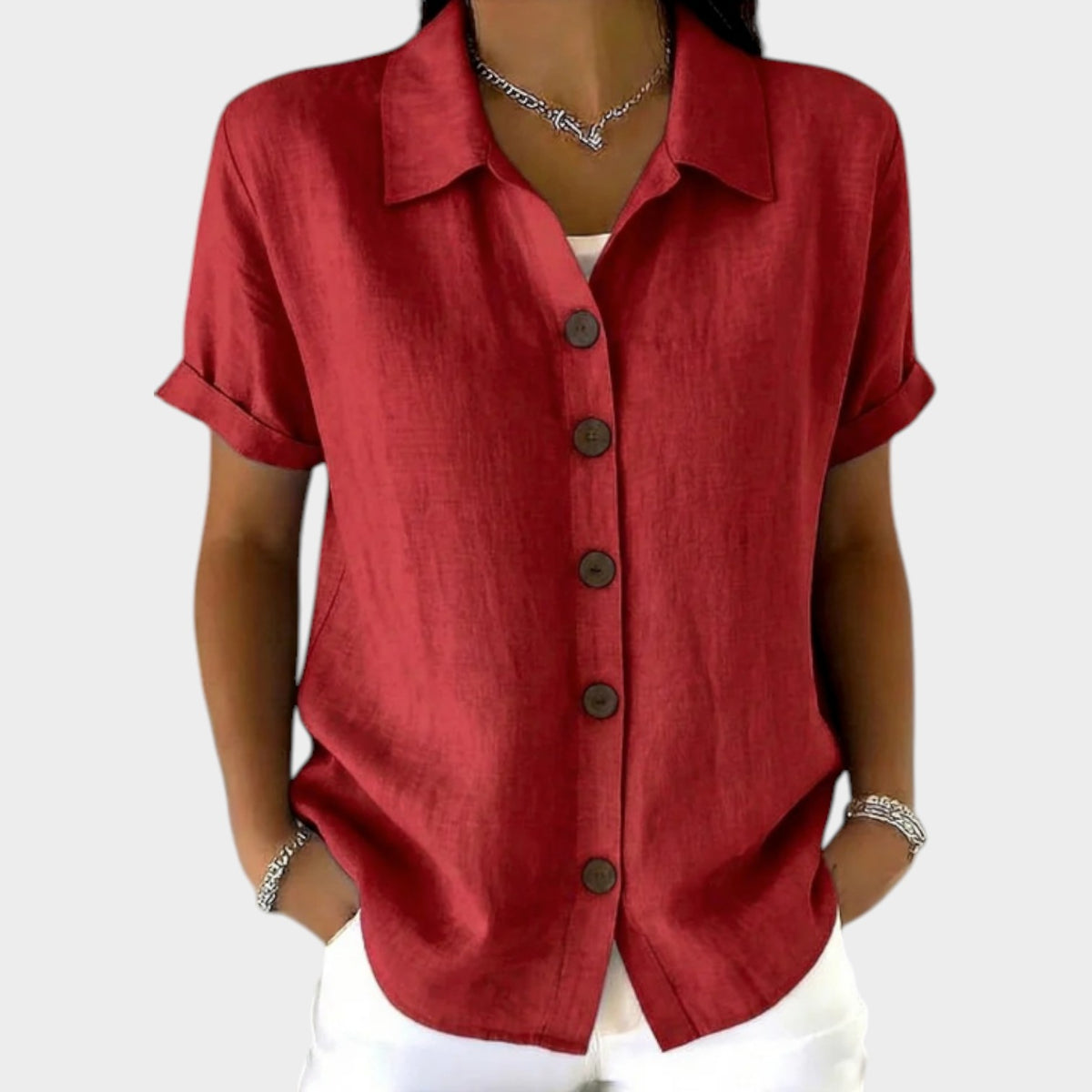 Womens Linen Top Button Down Collared