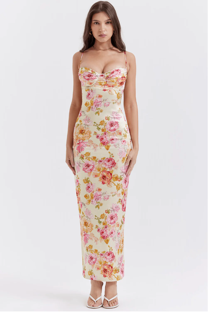 Katherine | Floral Spaghetti Strap Dress for Women - Perfect for Wedding Guests