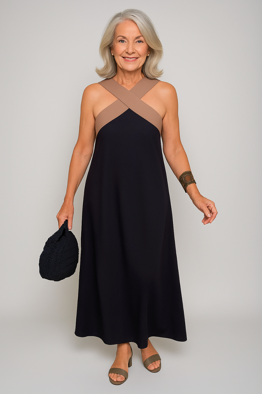 Sue™ | Chic Cross-Neck Maxi Dress