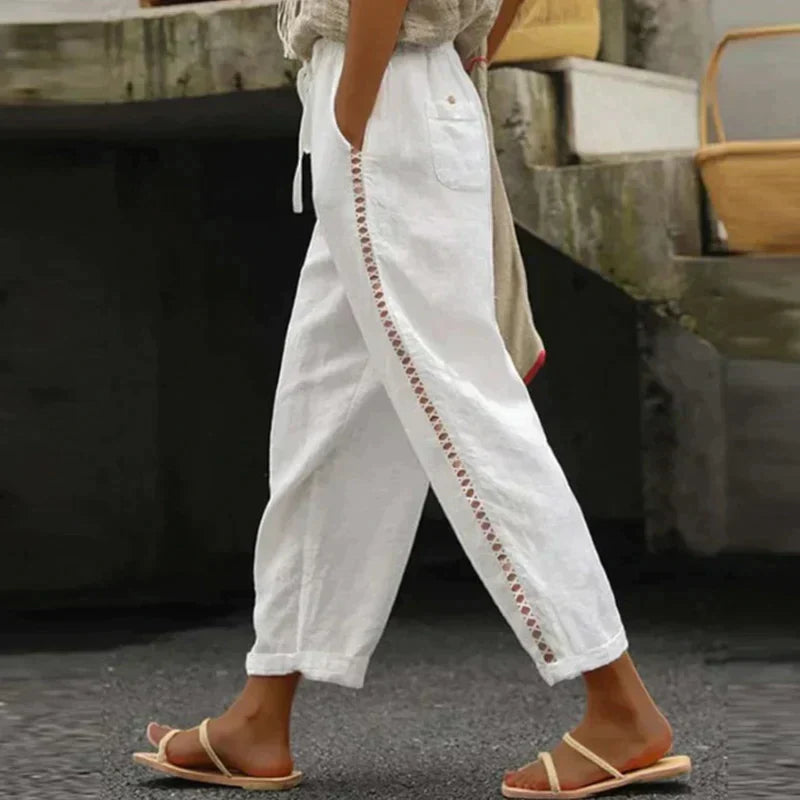 Abby | Women's High-Waisted Tapered Pants with Side Stripe