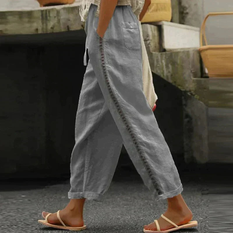 Abby | Women's High-Waisted Tapered Pants with Side Stripe