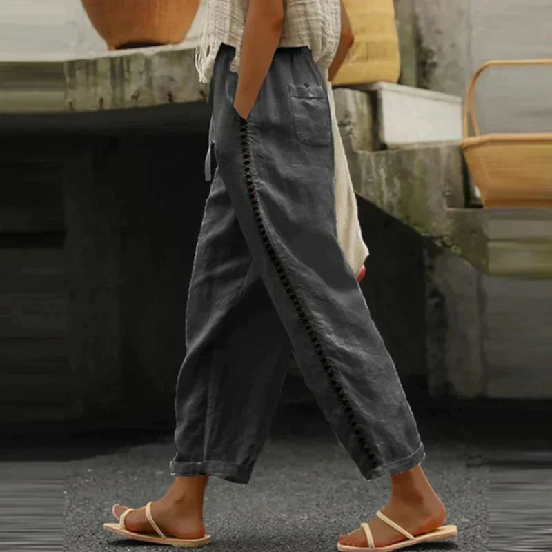 Abby | Women's High-Waisted Tapered Pants with Side Stripe