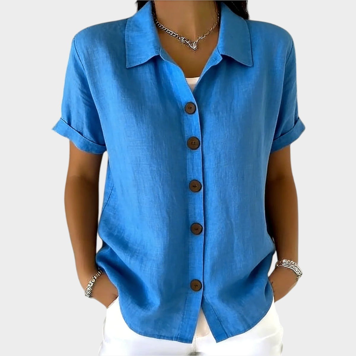 Womens Linen Top Button Down Collared