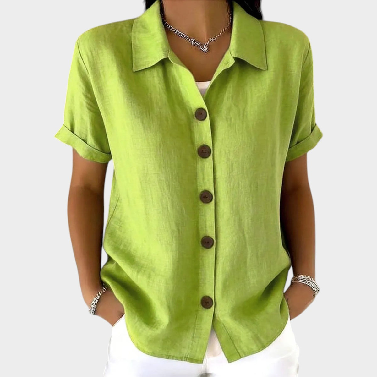 Womens Linen Top Button Down Collared