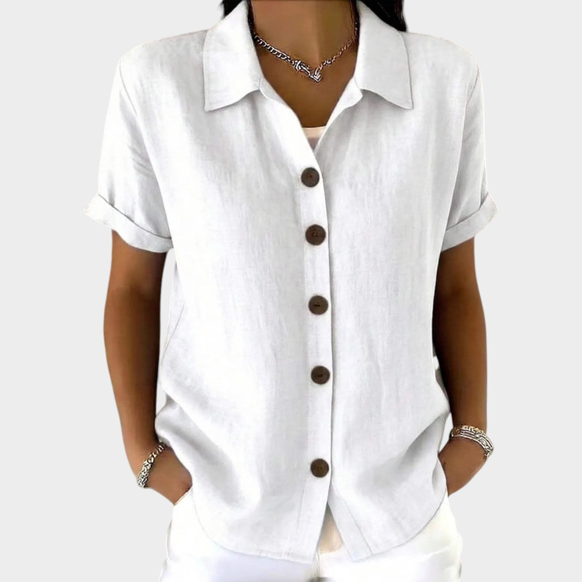 Womens Linen Top Button Down Collared