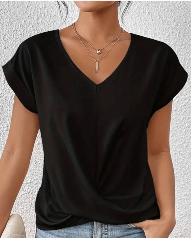 Jade | Women's Short Sleeve V-Neck Twist Front Blouse