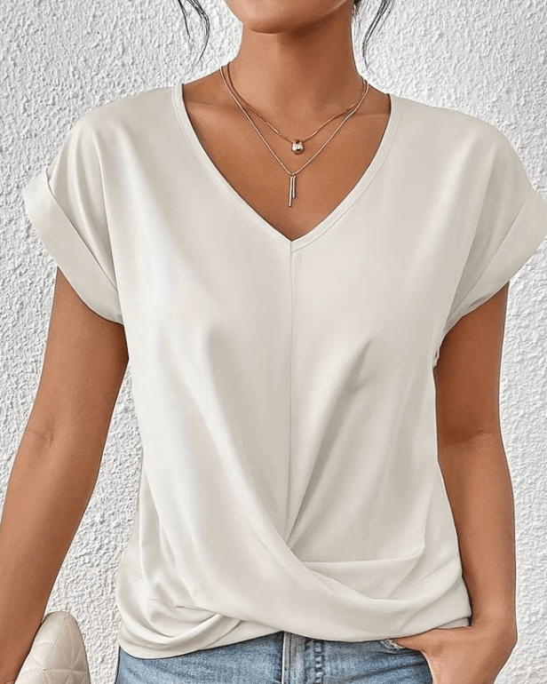 Jade | Women's Short Sleeve V-Neck Twist Front Blouse