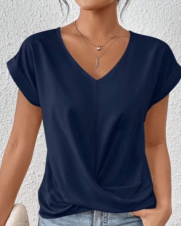 Jade | Women's Short Sleeve V-Neck Twist Front Blouse