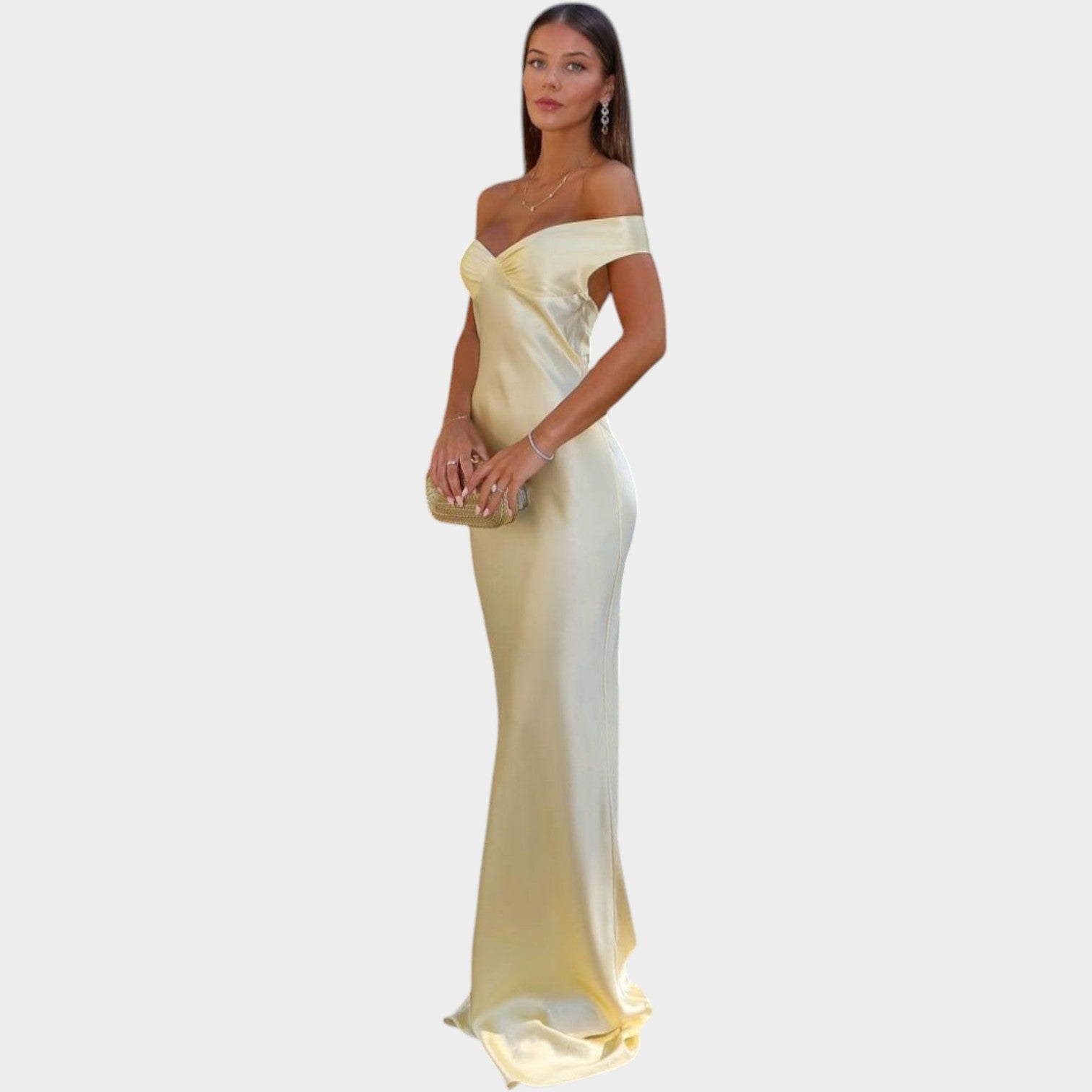 Satin Off Shoulder Maxi Formal Dress