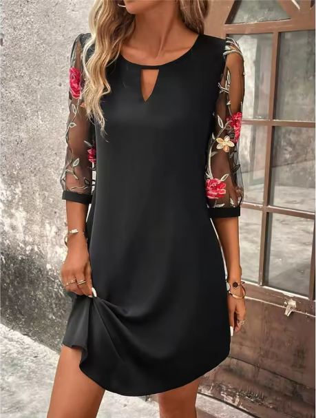 Crystal™ | Chic V-Neck Dress with Stunning Sleeves