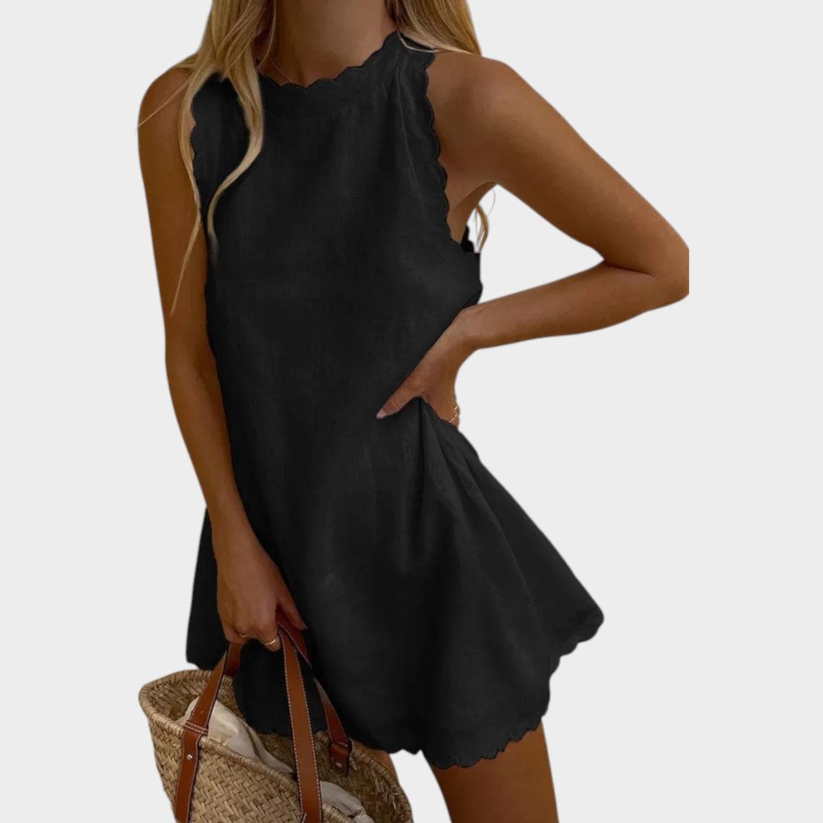 Women's Mini Summer Dress Sleeveless Scalloped Neck