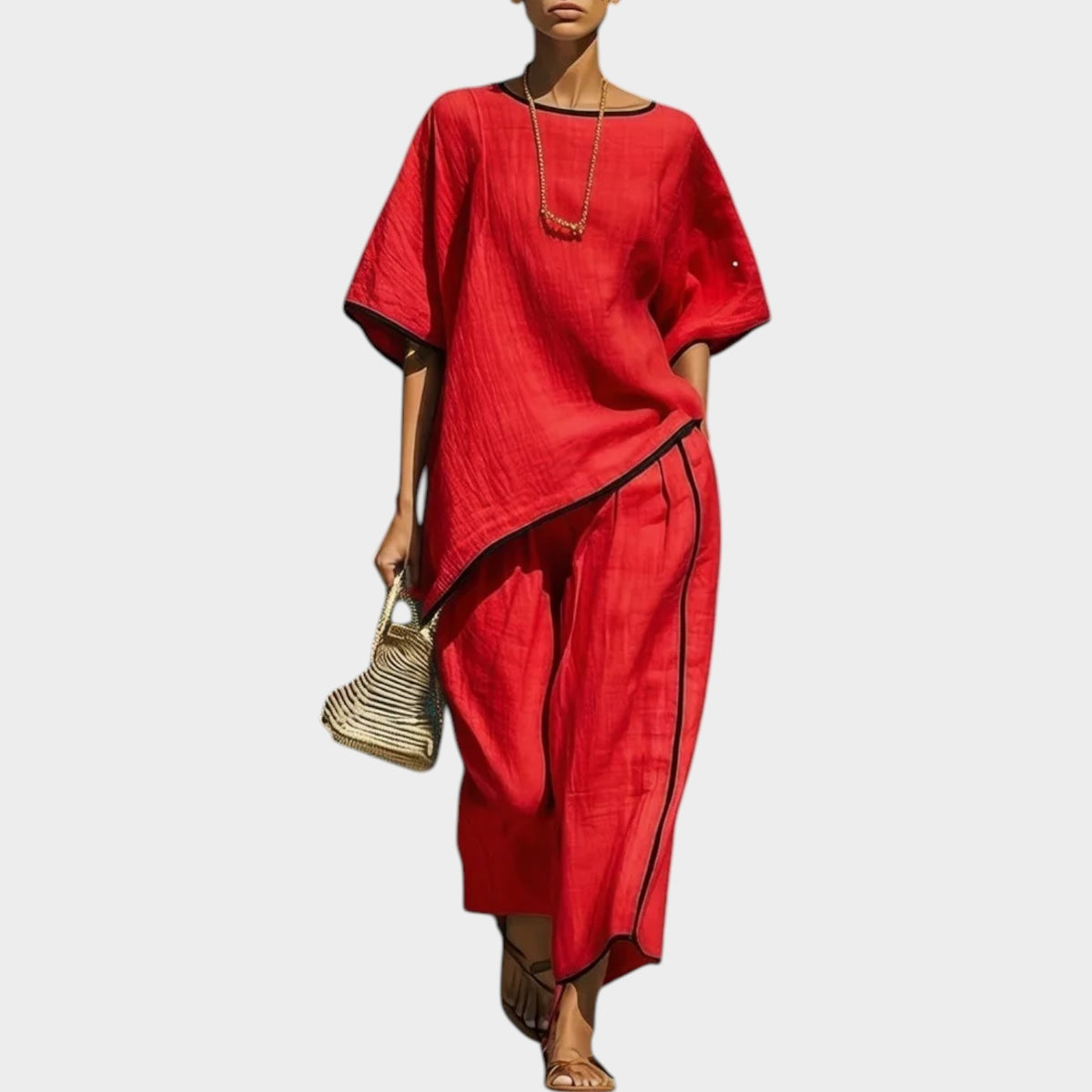 Women's Matching Set Linen Oversized Top & Wide Leg Pants