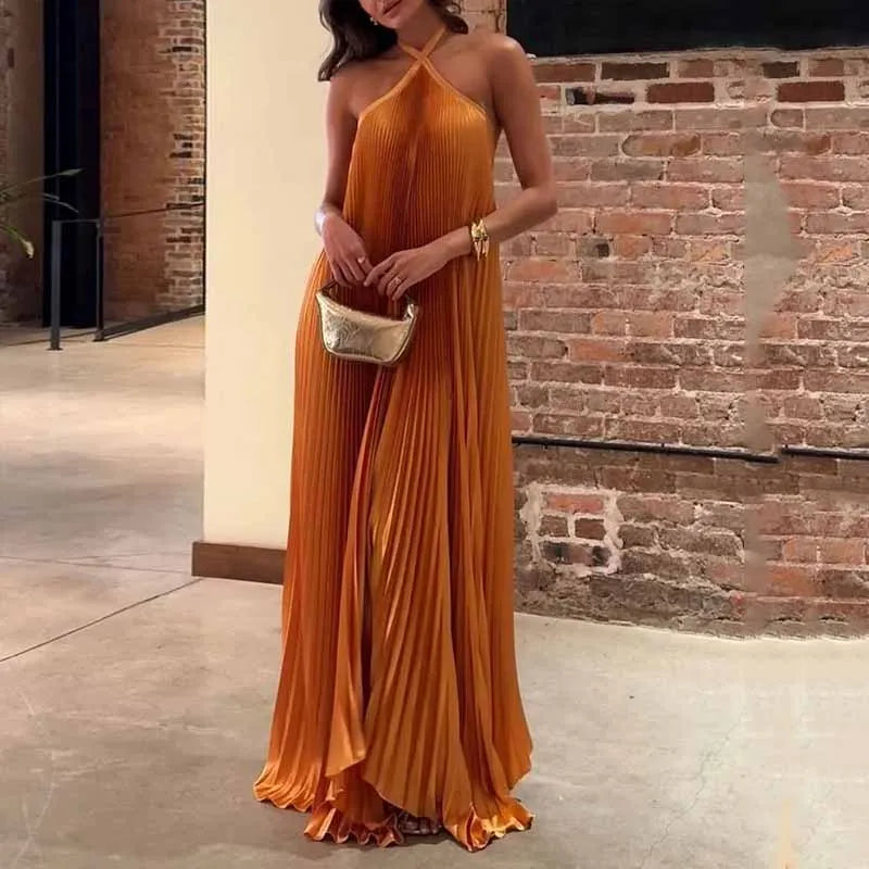 Carmen | Women's Pleated Halter Maxi Dress for Wedding Guests