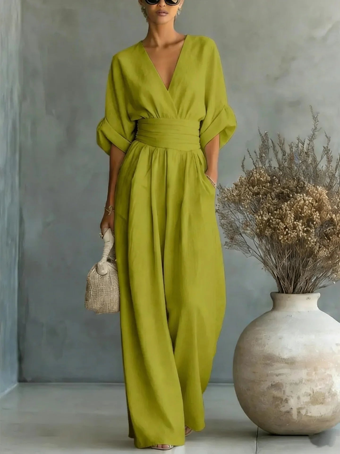 Flowing Waist Detail Wide-Leg Jumpsuit