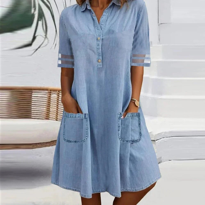 Laura™ | Denim Mini Dress Featuring Convenient Side Pockets