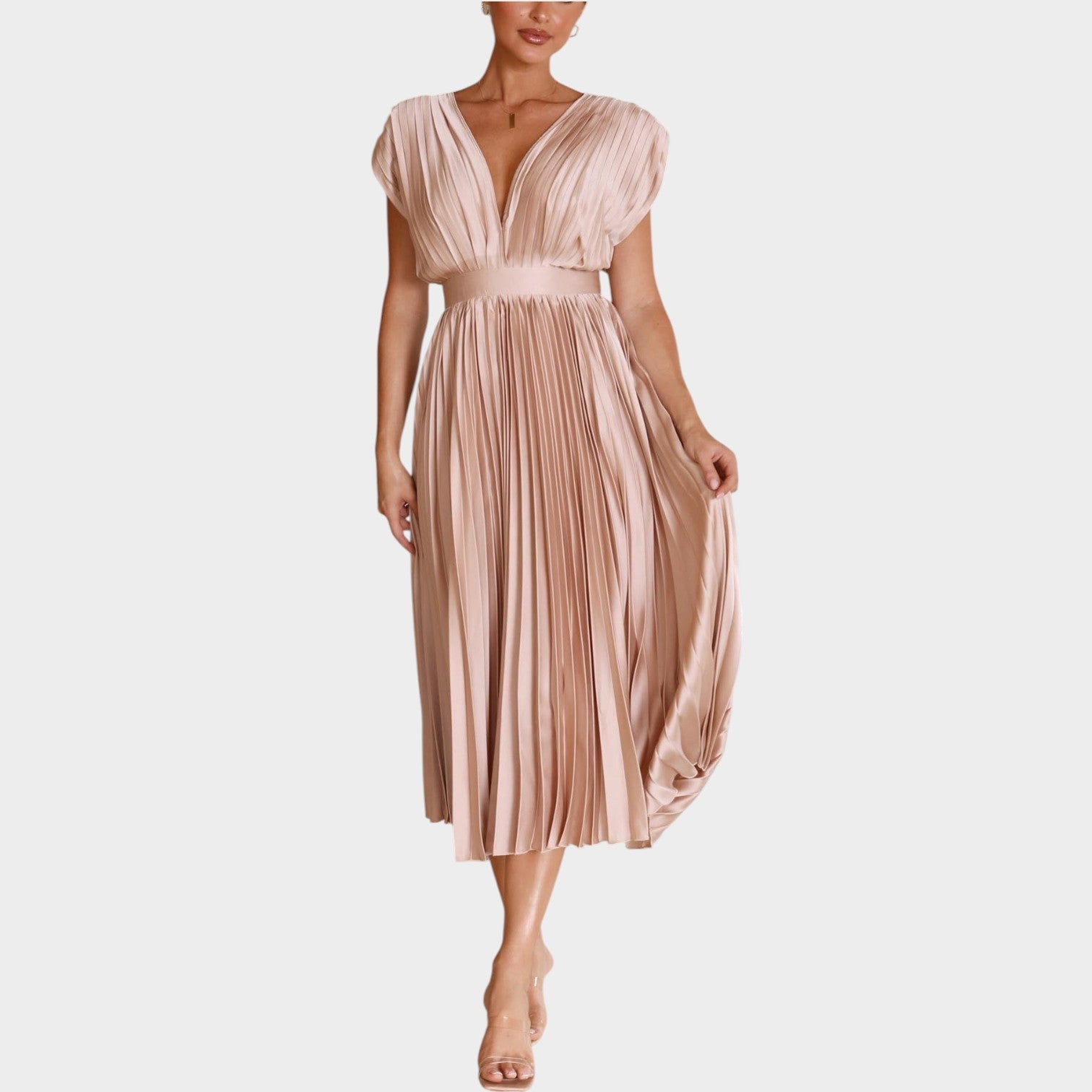 Pleated Wedding Guest Midi Dress