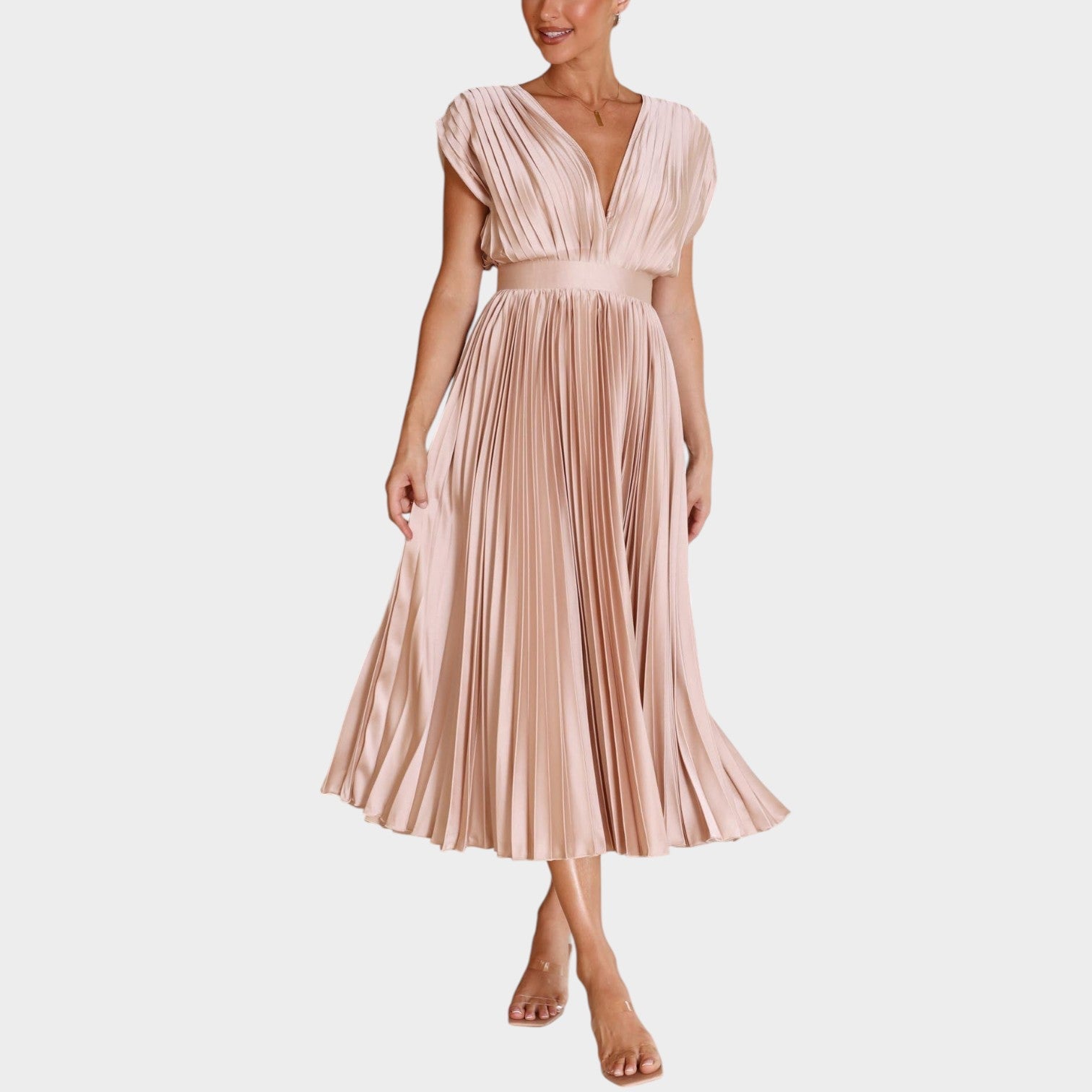 Pleated Wedding Guest Midi Dress