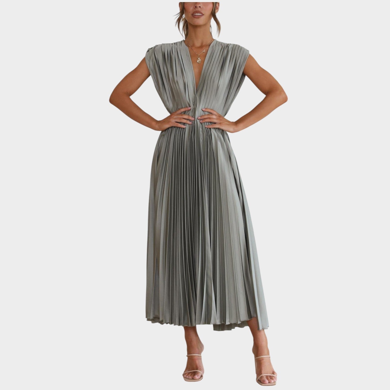 Pleated Wedding Guest Midi Dress