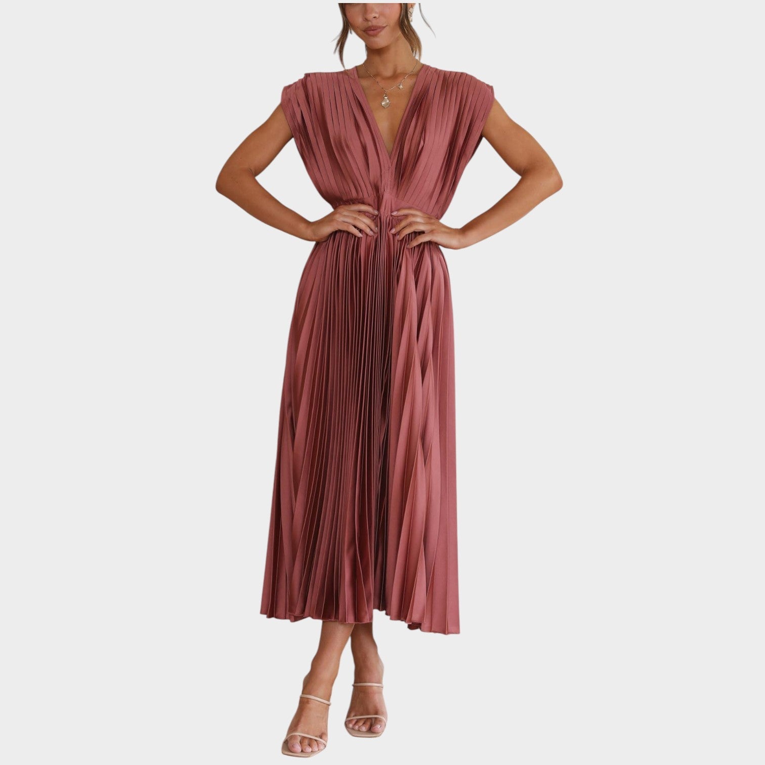 Pleated Wedding Guest Midi Dress
