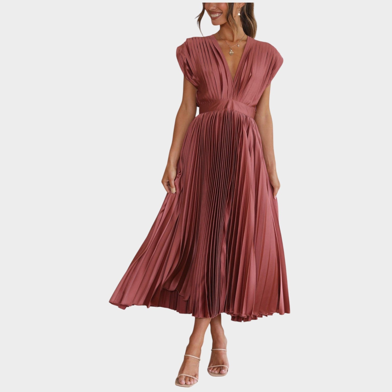 Pleated Wedding Guest Midi Dress