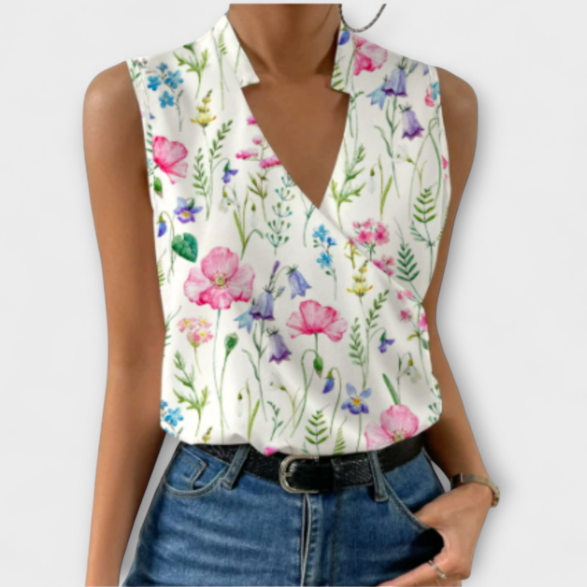 Nina | Women's Collared Sleeveless Wrap V-Neck Blouse