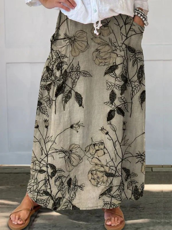 Kisses™ | Vintage Floral Print Elastic Waist Pocket Skirt