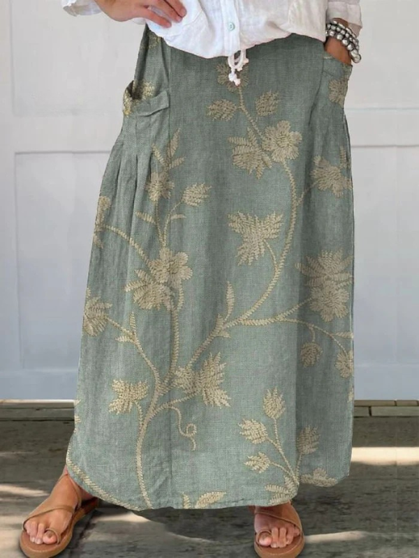 Mella™ | Vintage-Inspired Floral Print Skirt with Elastic Waistband and Pockets