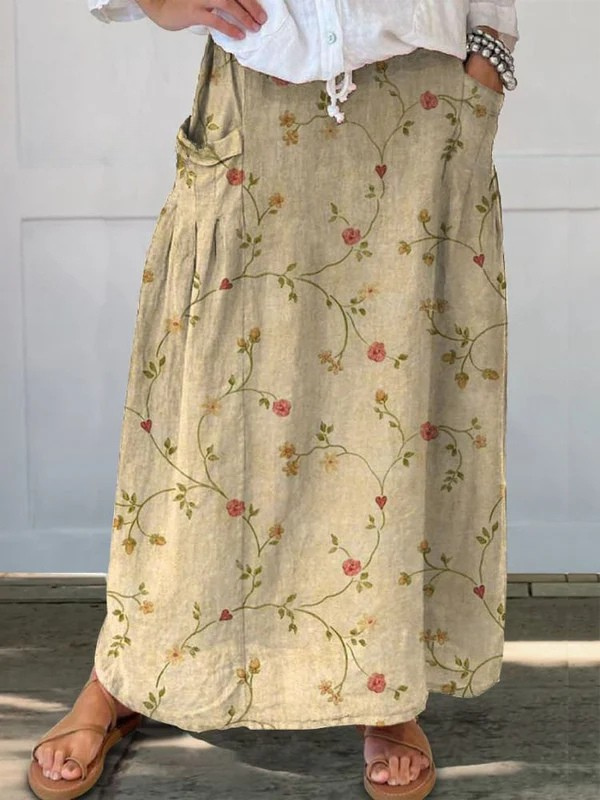 Shane™ | Vintage Floral Print Elastic Waist Pocket Skirt