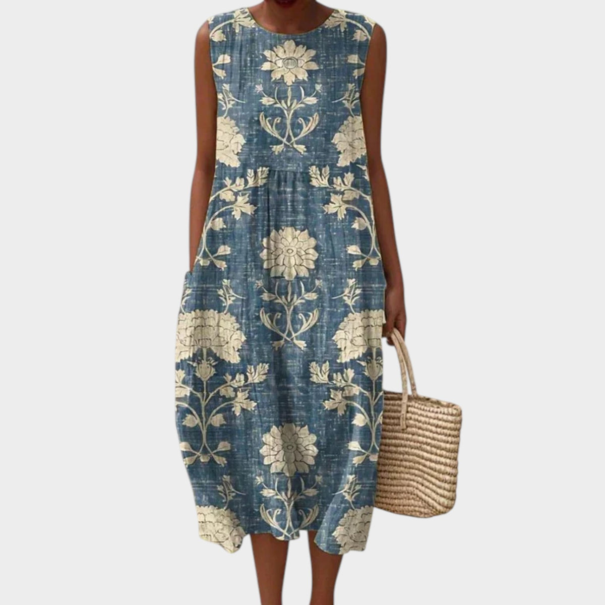 Women’s Patchwork Maxi Dress Sleeveless Floral Print A-Line