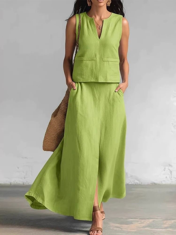 Sleeveless Linen Two-Piece Set