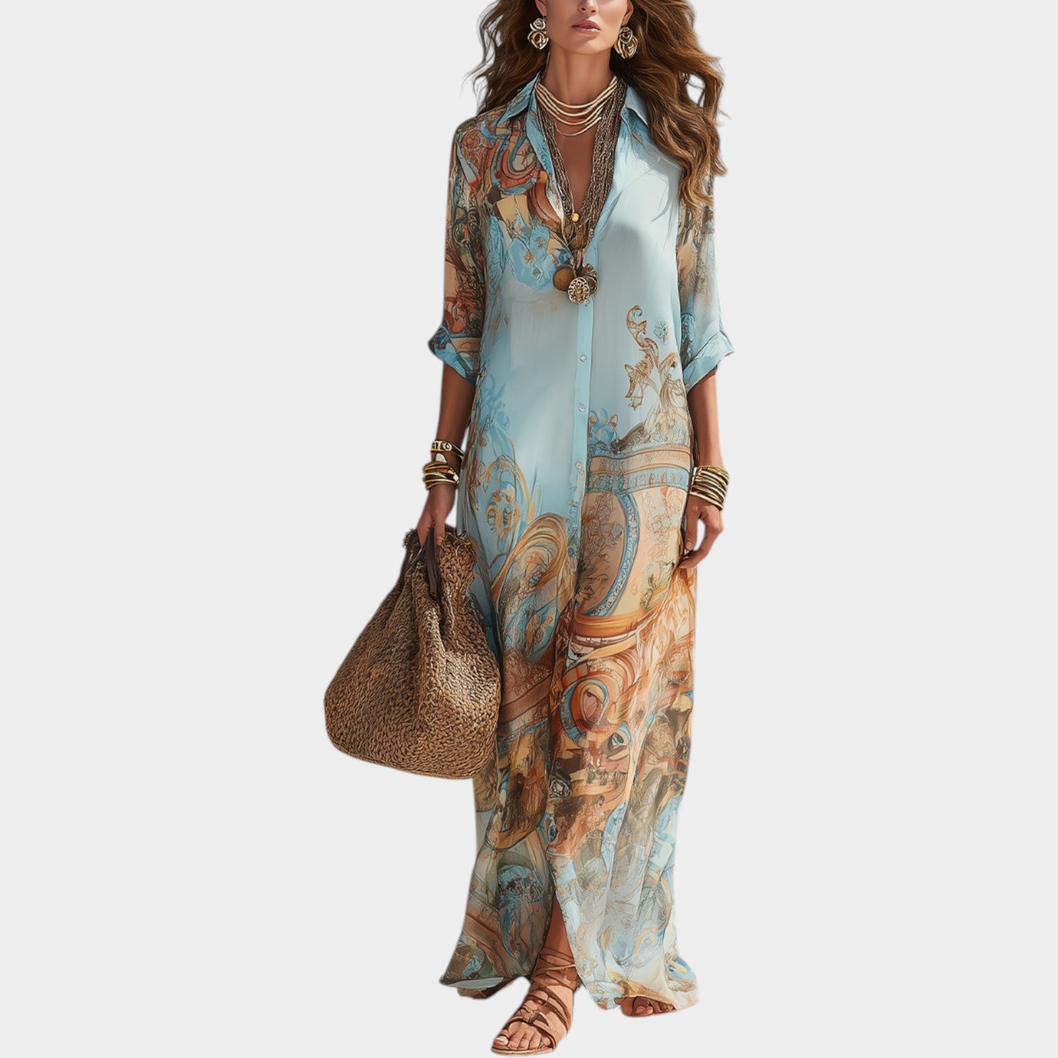Printed Shirt Maxi Dress