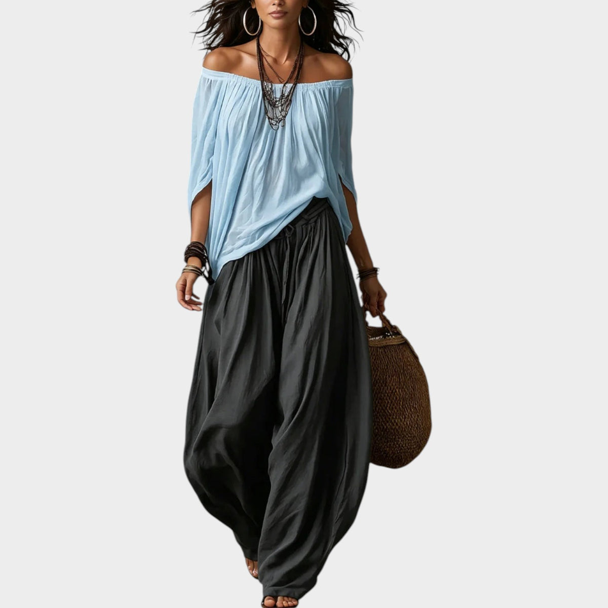 Women's Two Piece Set Boho Top and Harem Pants