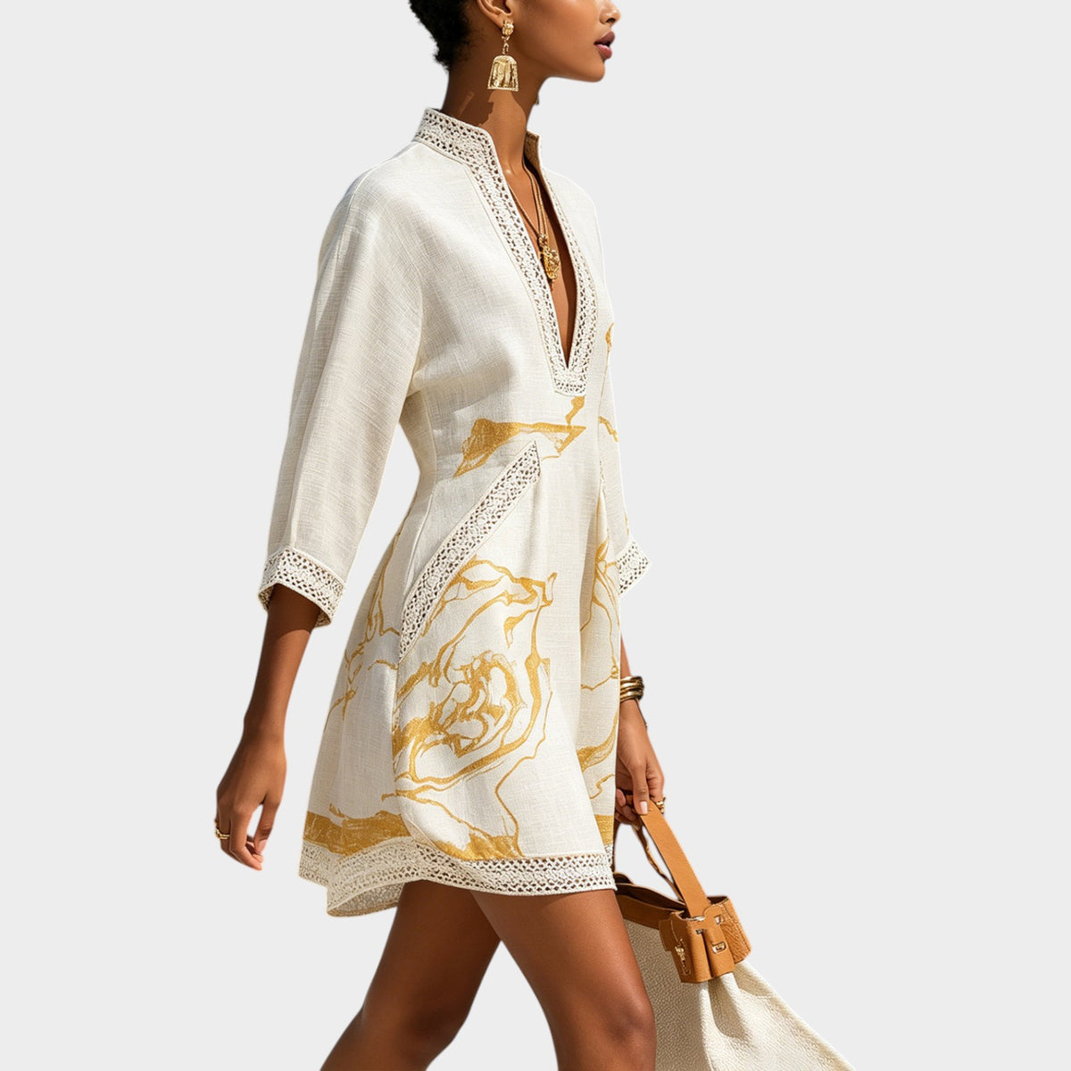 Women's Mini Dress V-Neck Crochet Lace