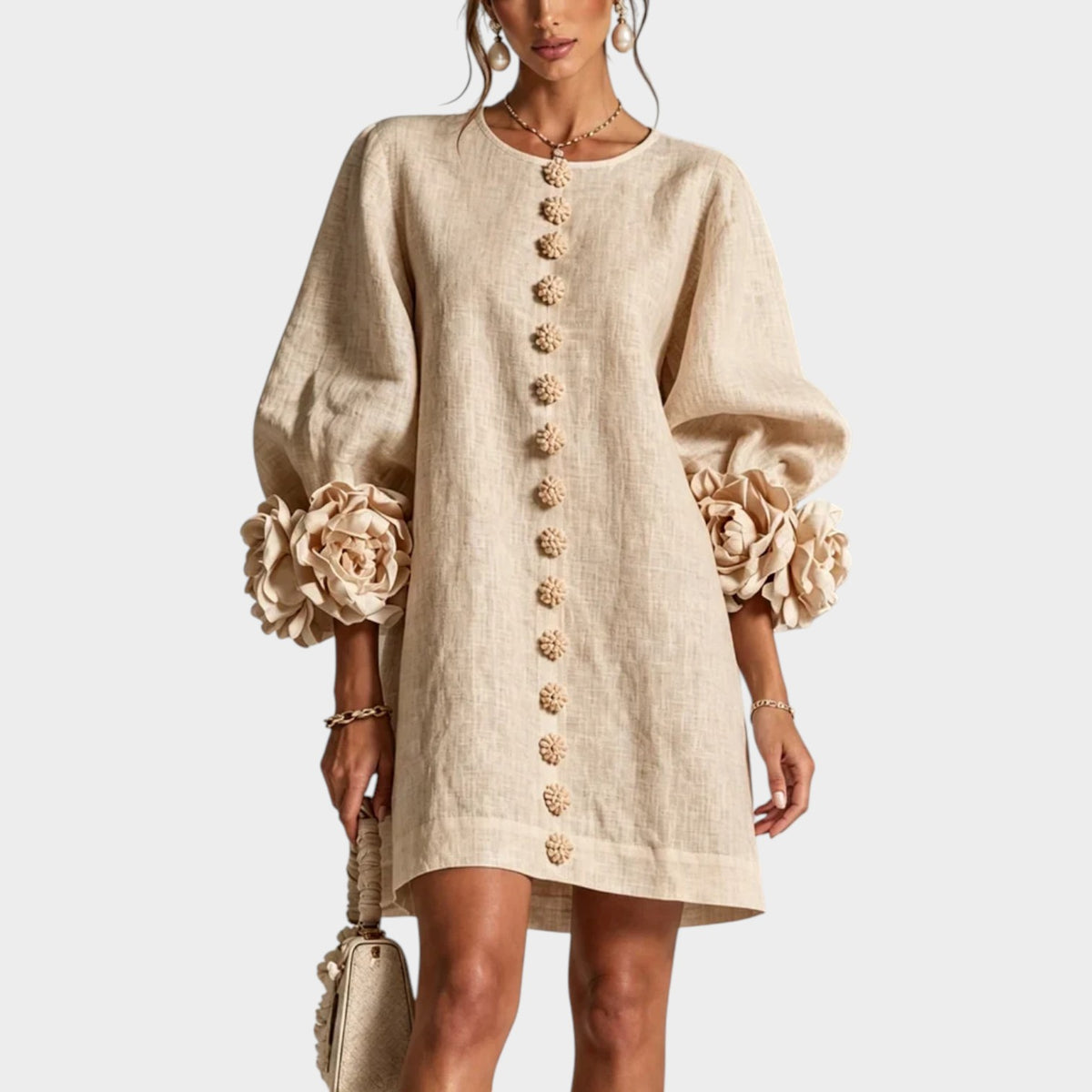 Women's Mini Dress with Floral Sleeves