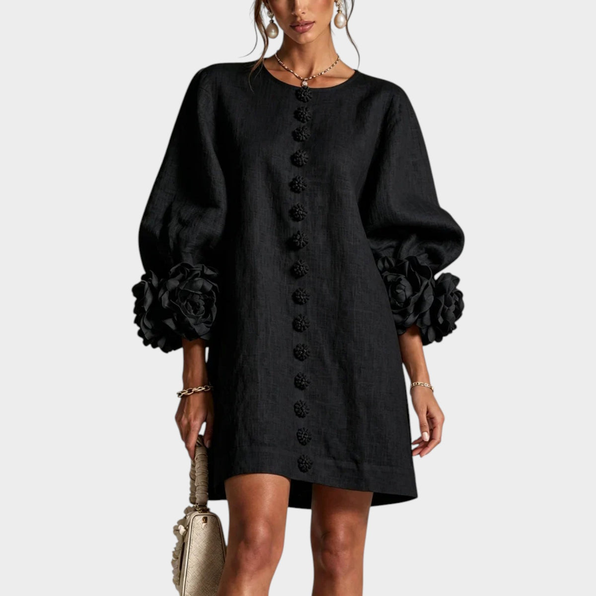 Women's Mini Dress with Floral Sleeves