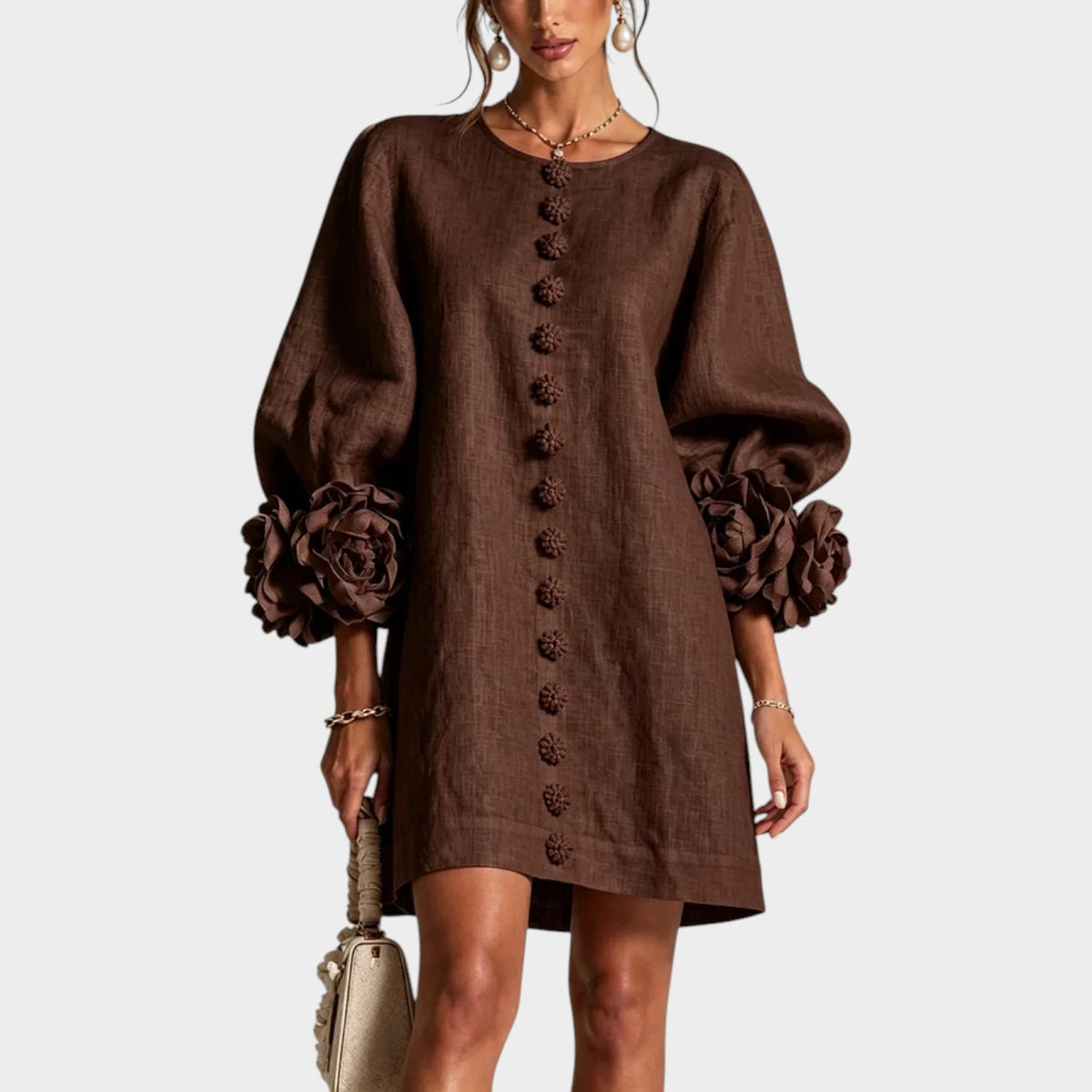 Women's Mini Dress with Floral Sleeves
