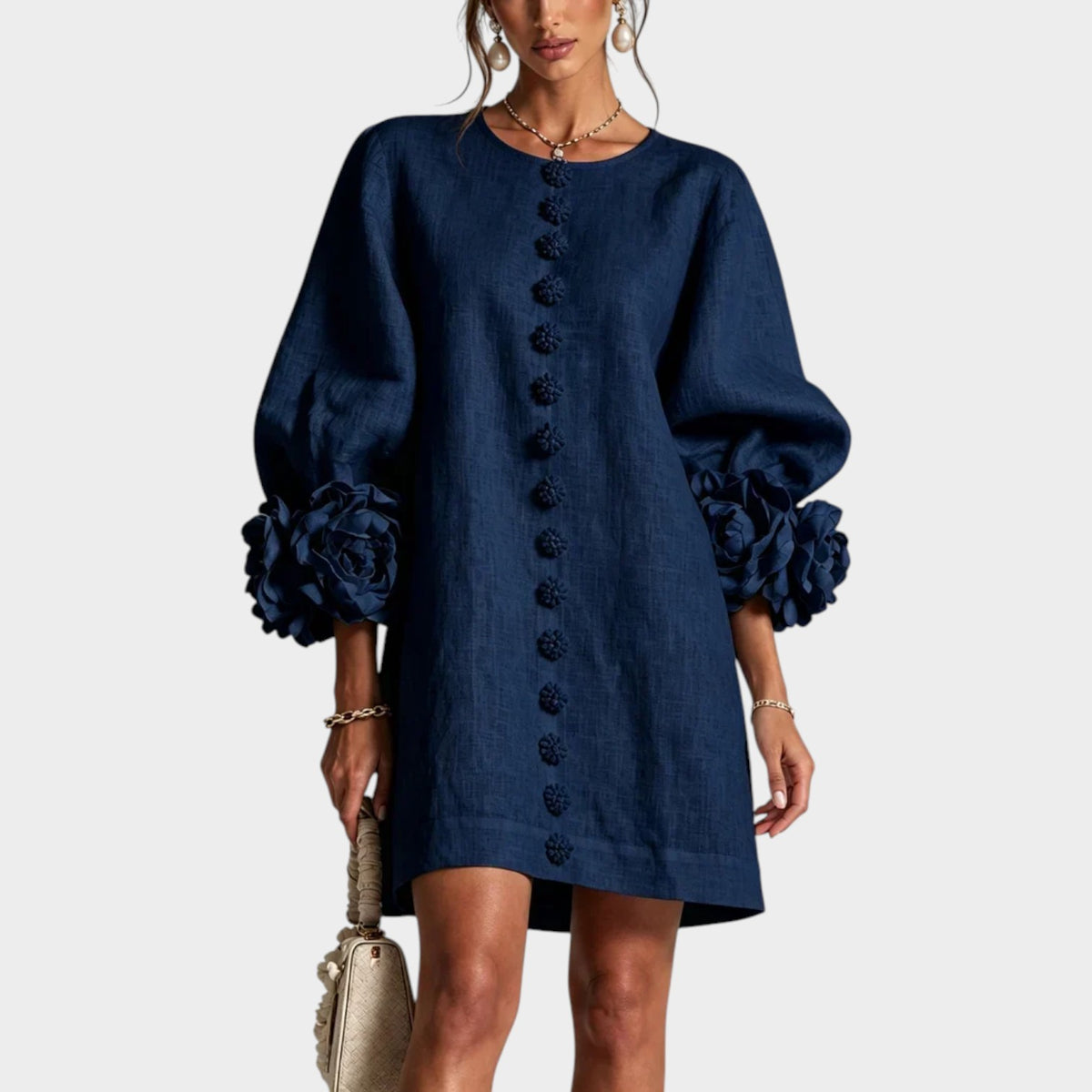 Women's Mini Dress with Floral Sleeves