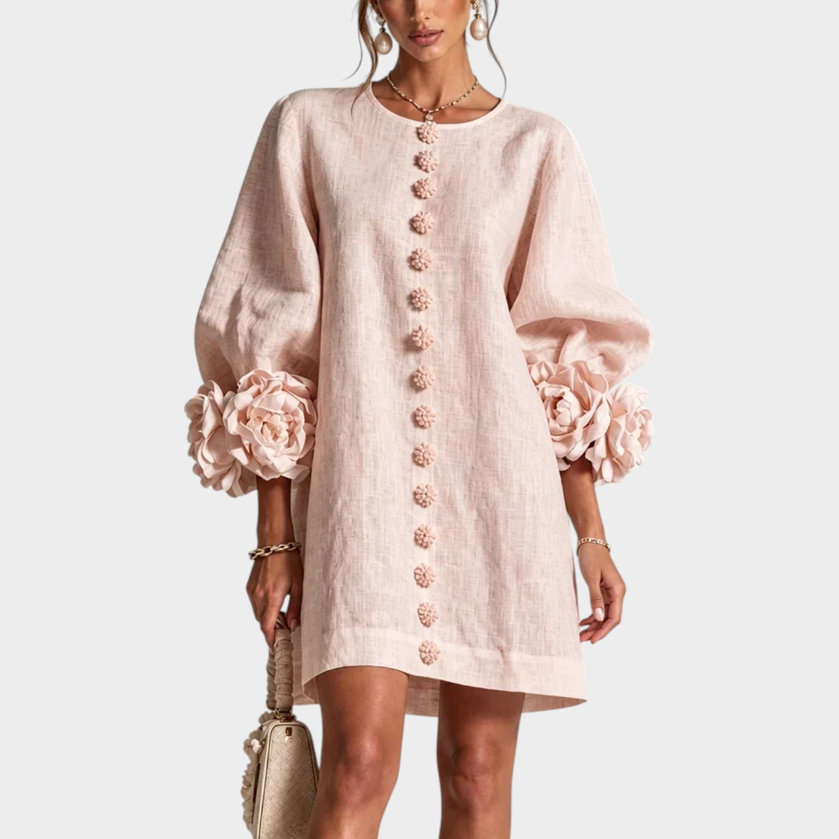 Women's Mini Dress with Floral Sleeves