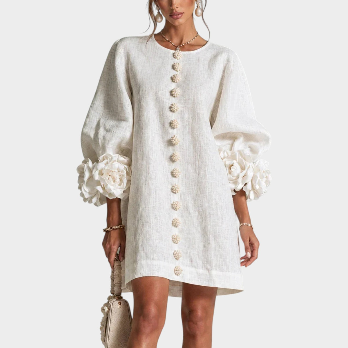 Women's Mini Dress with Floral Sleeves