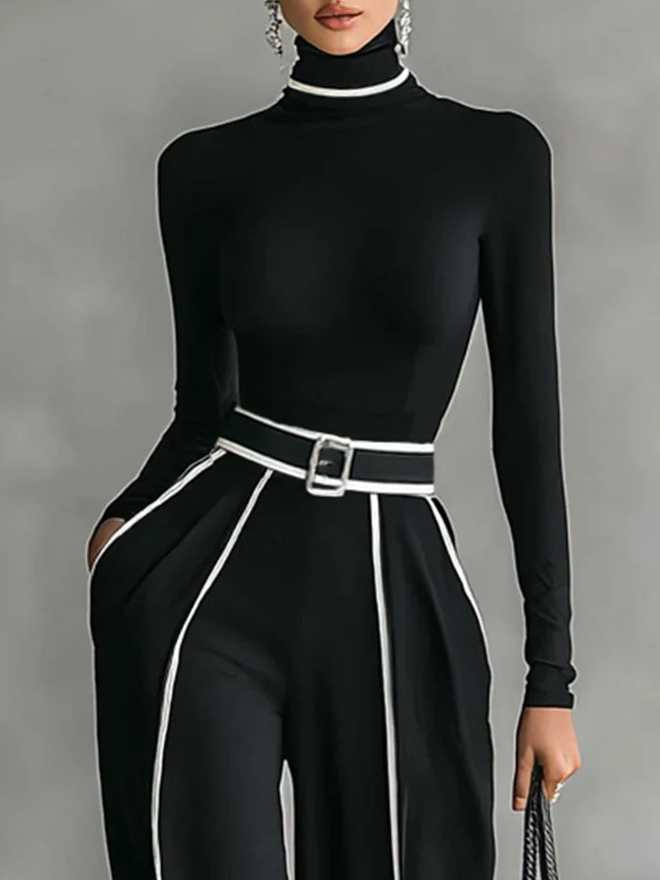 Linda™ | Belted High-Neck Top & Wide-Leg Pants Ensemble