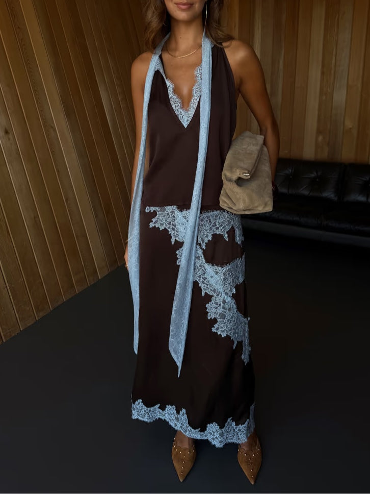 Mabel™ | Chic Lace Panel Top and Skirt Ensemble