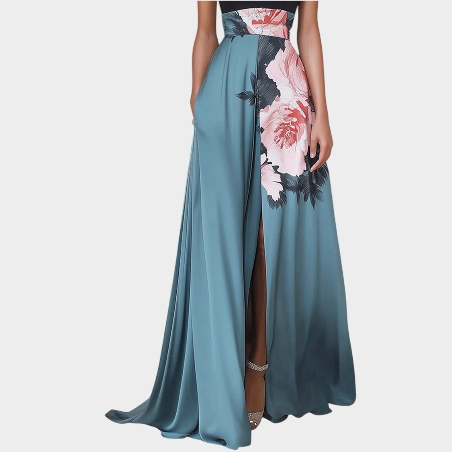 Halter Wedding Guest Maxi Dress with Floral Print & Side Split