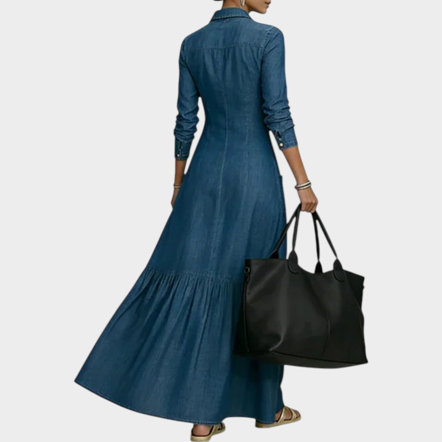 Flattering Button-Front Denim Maxi Dress