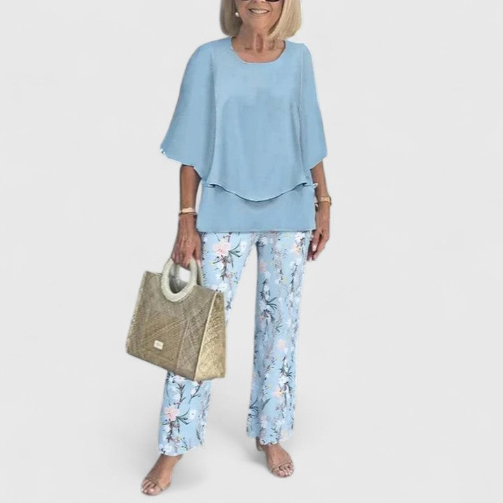 Fern | Women's Floral Print Casual Top & Wide-Leg Pants Ensemble