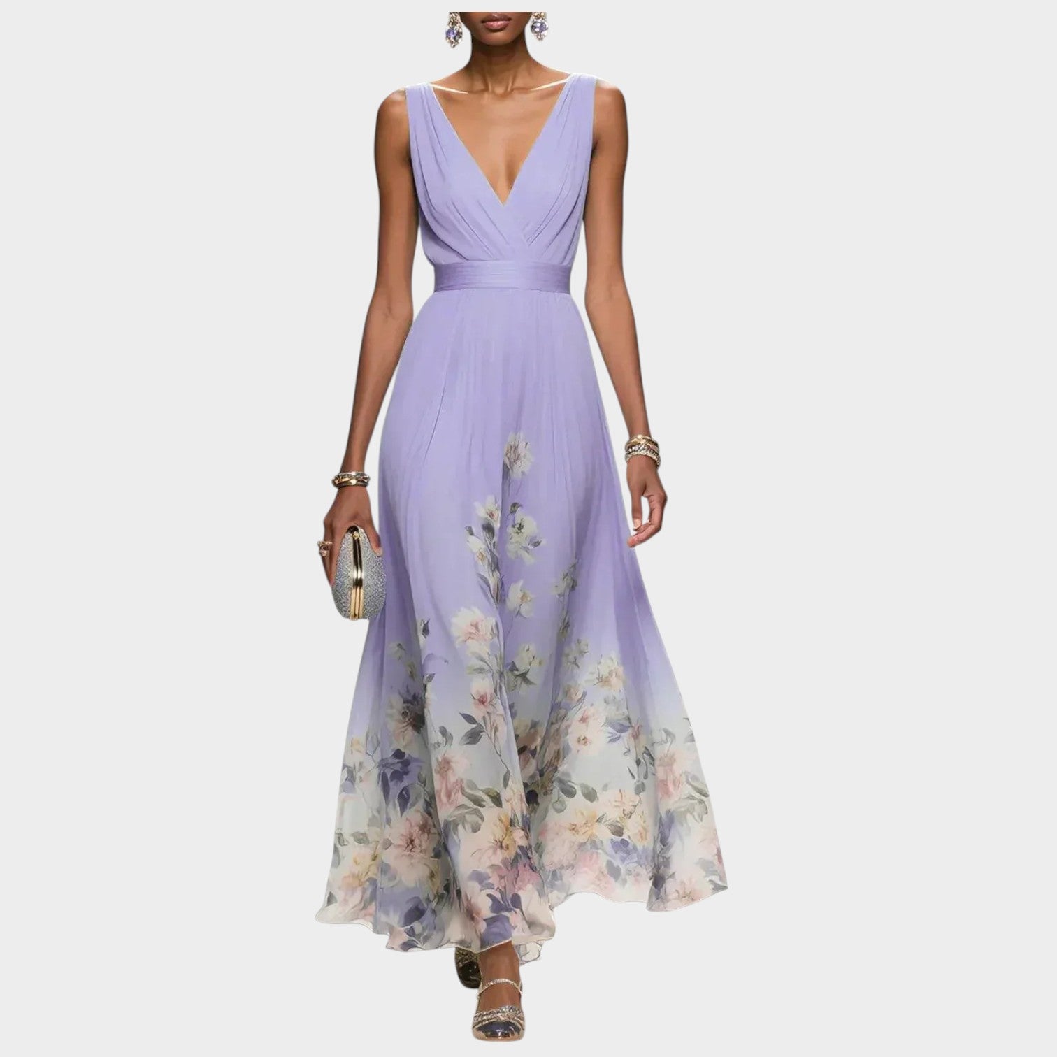 V Neck Floral Wedding Guest Maxi Dress