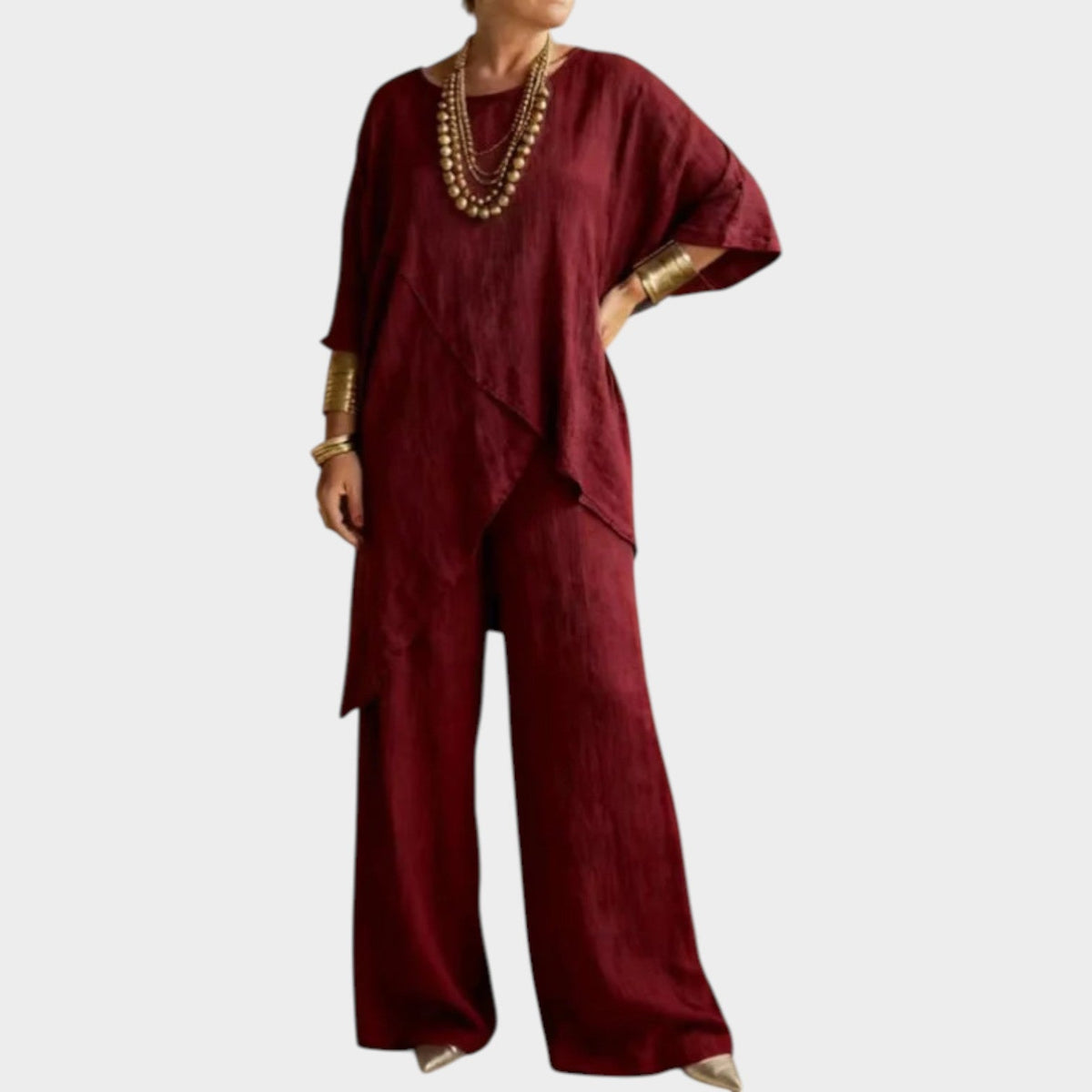 Women's Linen Matching Set Asymmetrical Two Piece