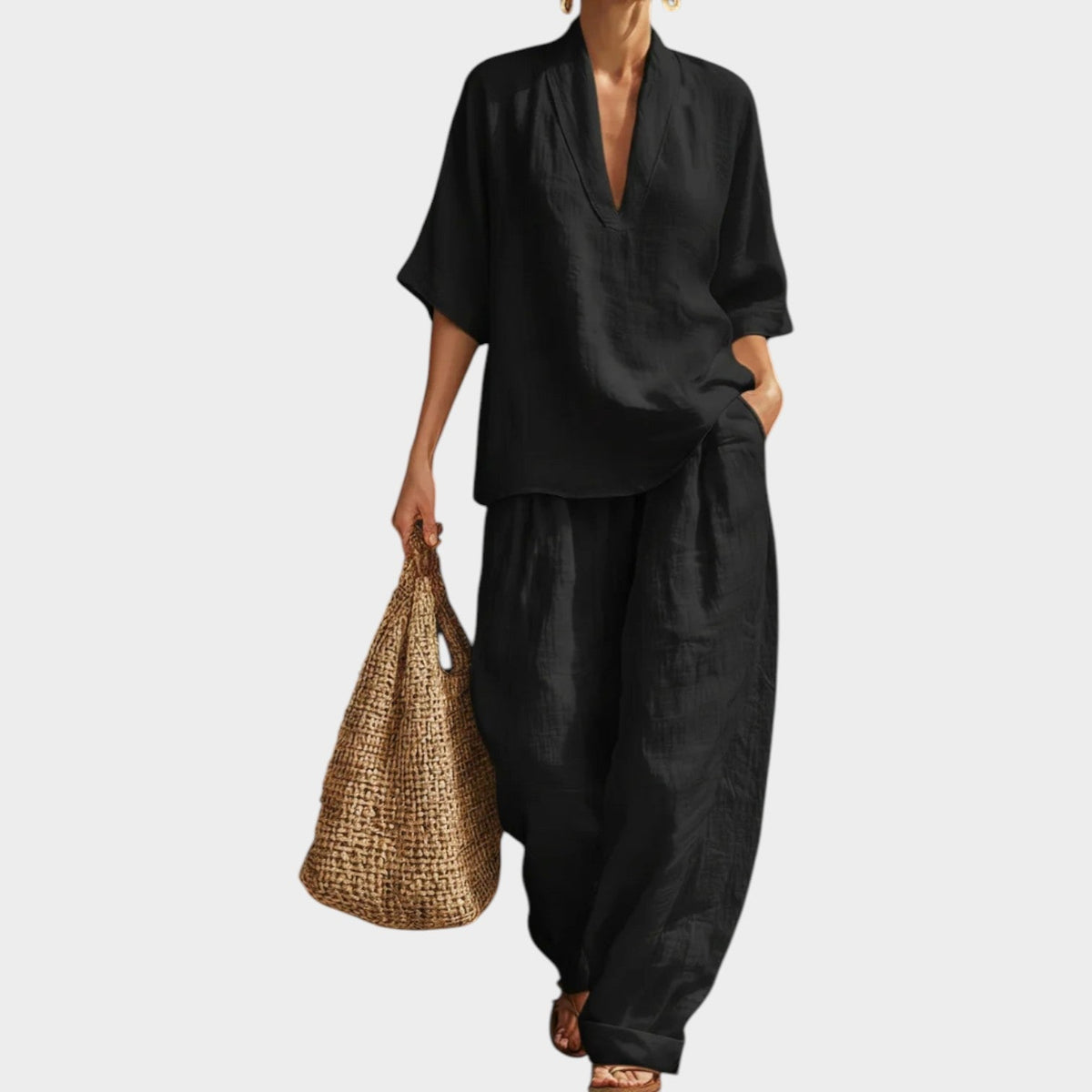 Women's Linen Two-Piece Set Flowy Top & Wide Leg Pants