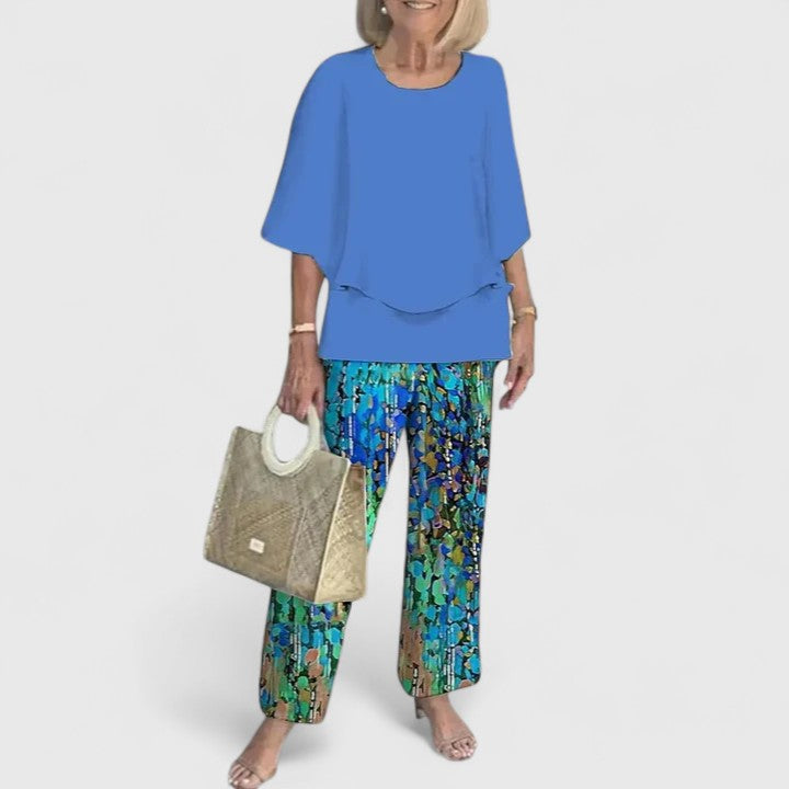 Fern | Women's Floral Print Casual Top and Wide-Leg Pants Ensemble