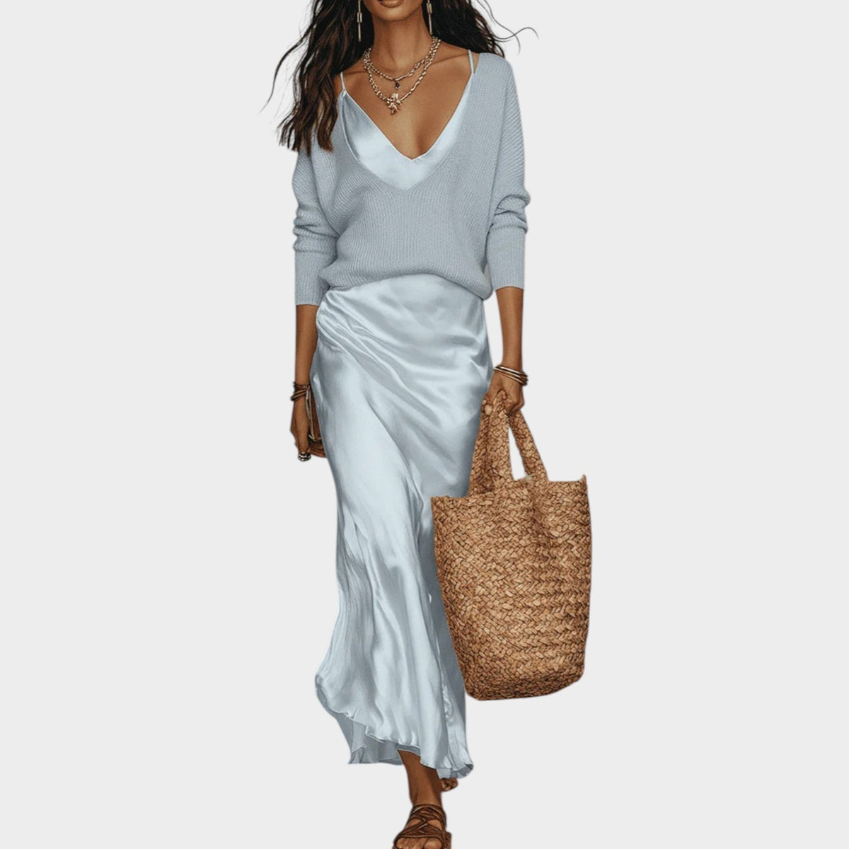 Women's Knit Satin Two Piece Matching Set