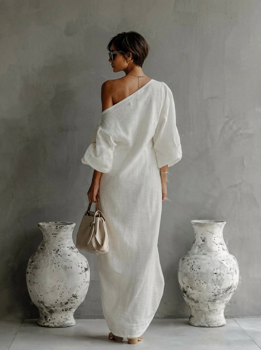 Adrienne | Women's One-Shoulder Long Sleeve Maxi Dress